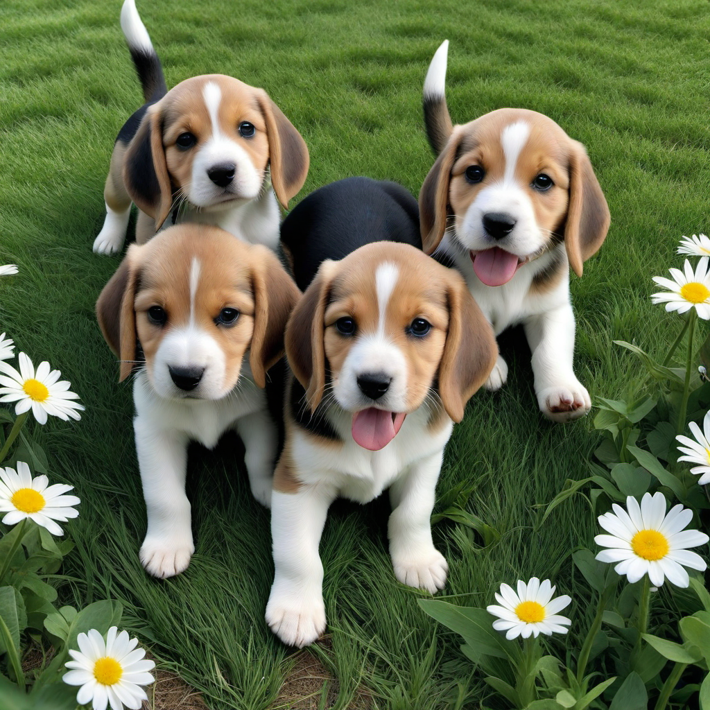 Beagle Puppies Playing Tug-of-War