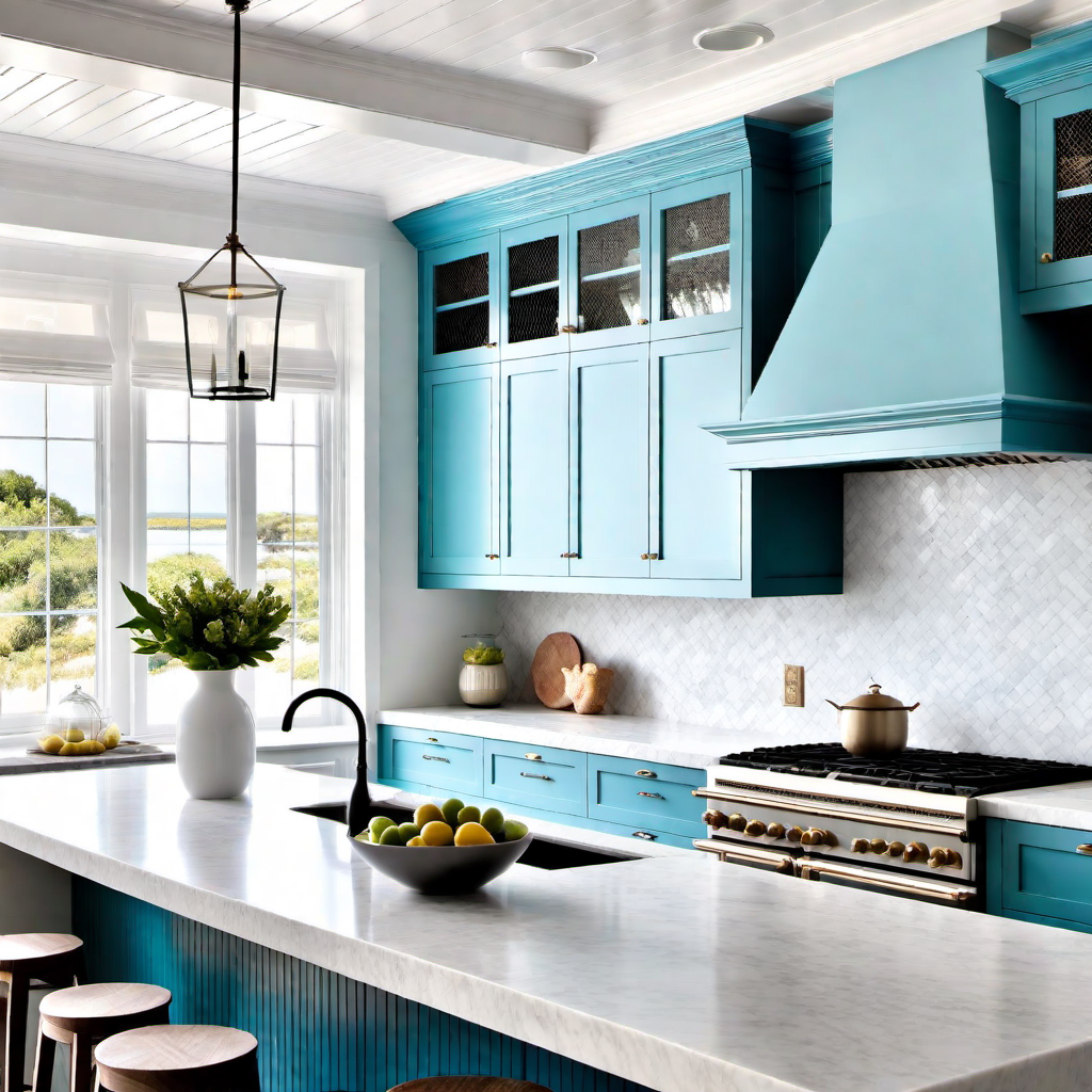 Calm Seascape: Tranquil Blues and Whites in Coastal Kitchen