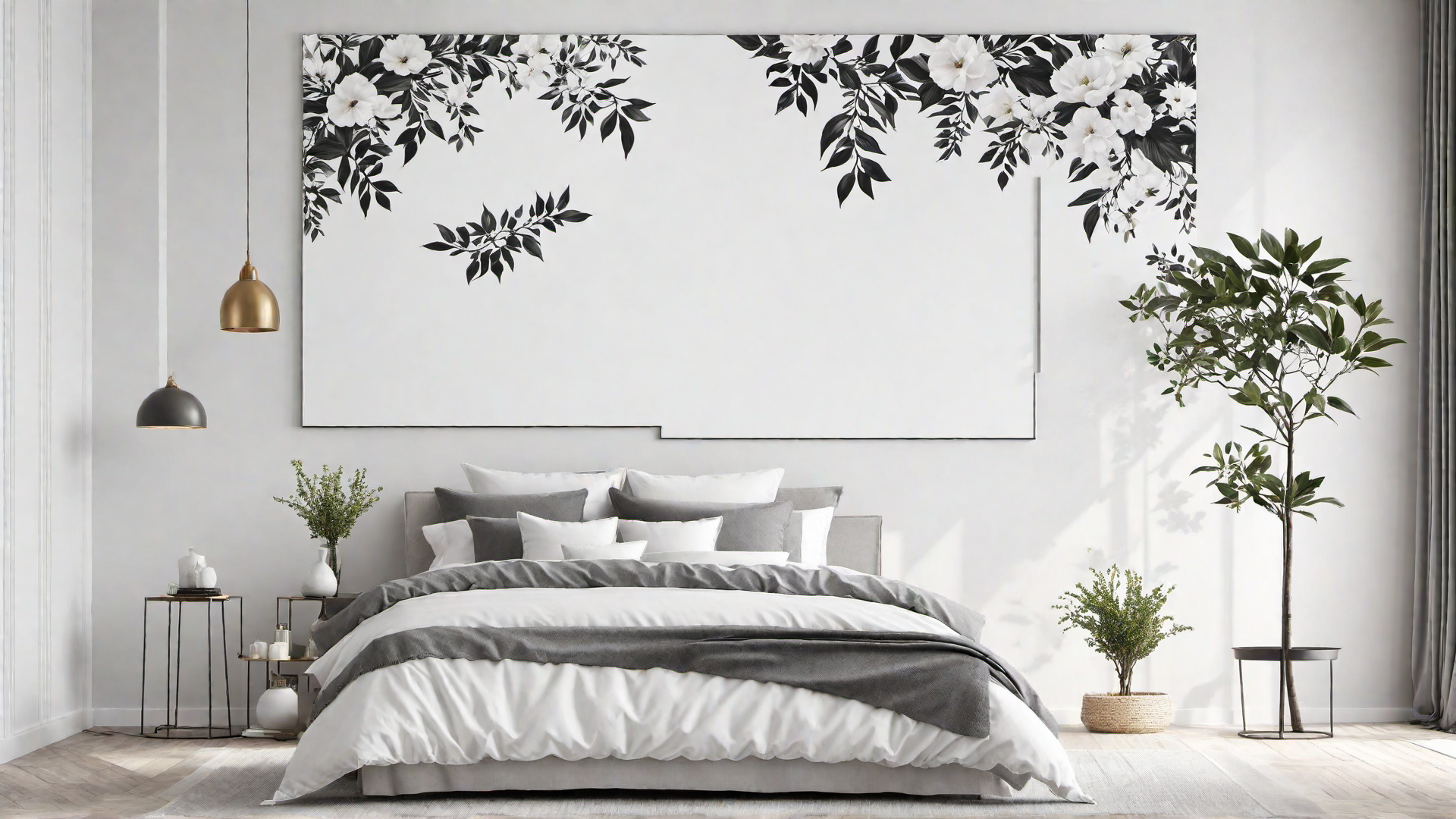 White Bedroom with Statement Wall Art and Graphic Prints
