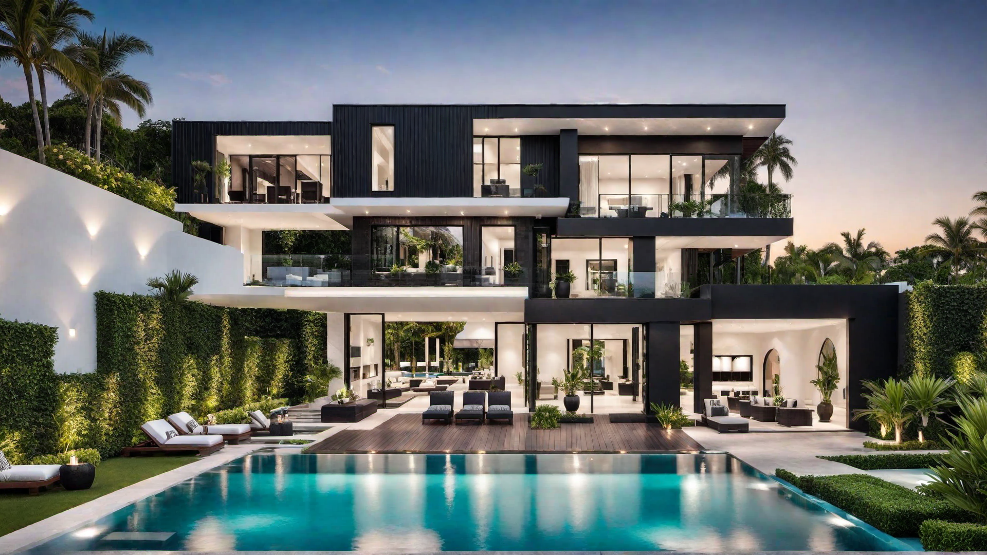 Luxury Pools: Black Home with Elegant Poolside Designs