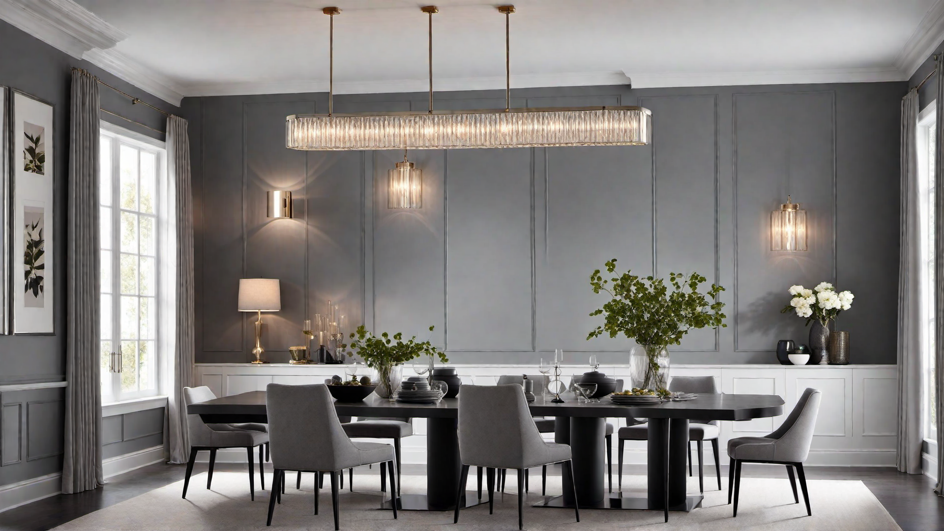 Dramatic Lighting Effects in a Grey Dining Area