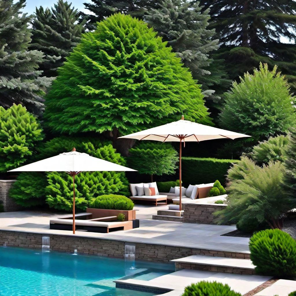 All-season Appeal: Pool Landscape with Evergreens
