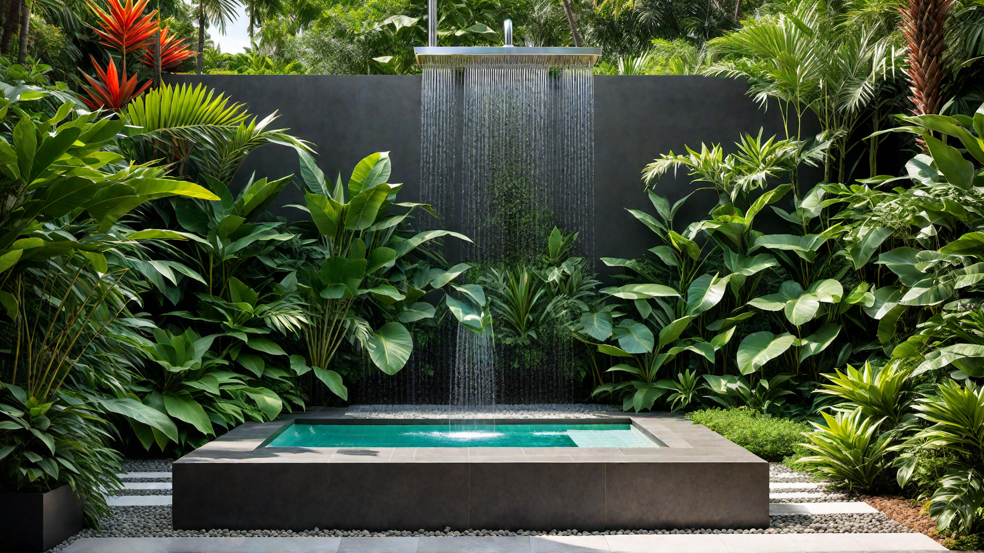 Modern Outdoor Shower Amidst Tropical Plants