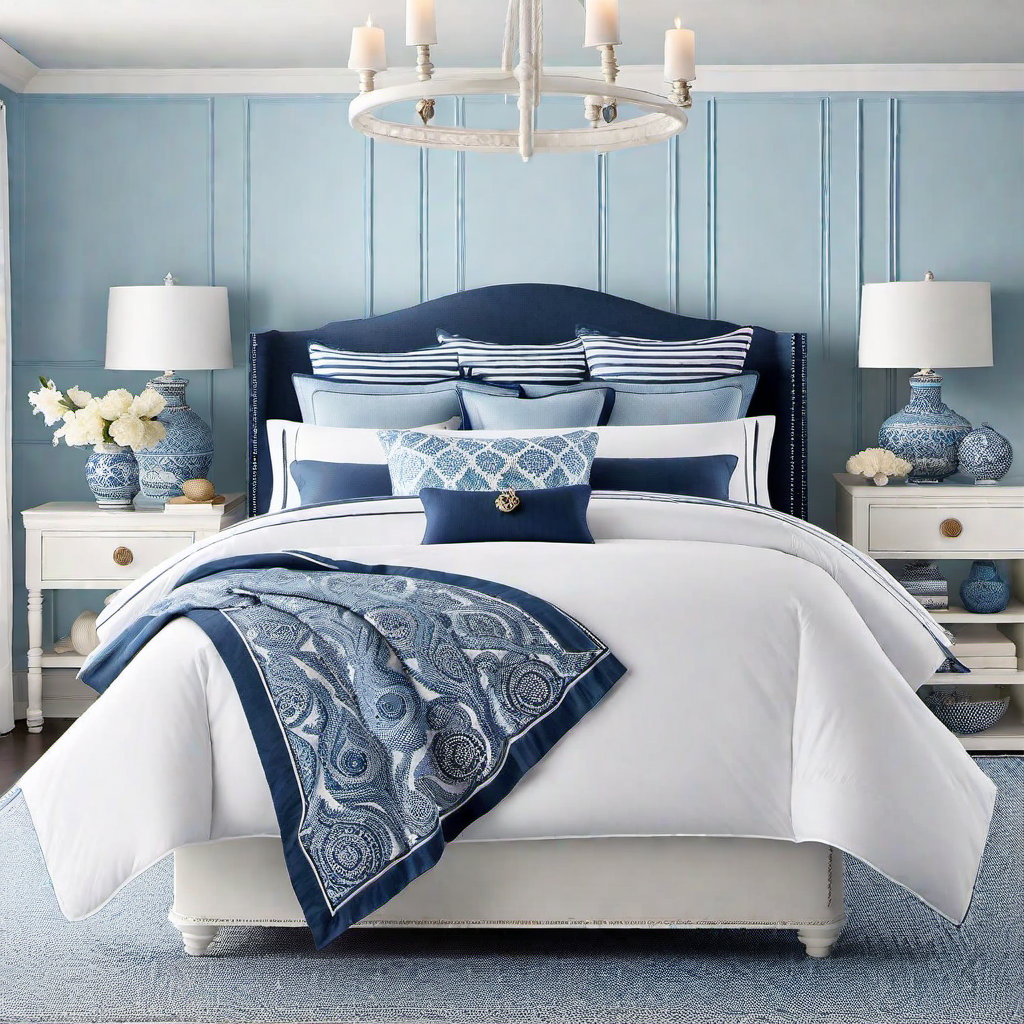Seaside Serenity: Blue and White Bedroom Decor
