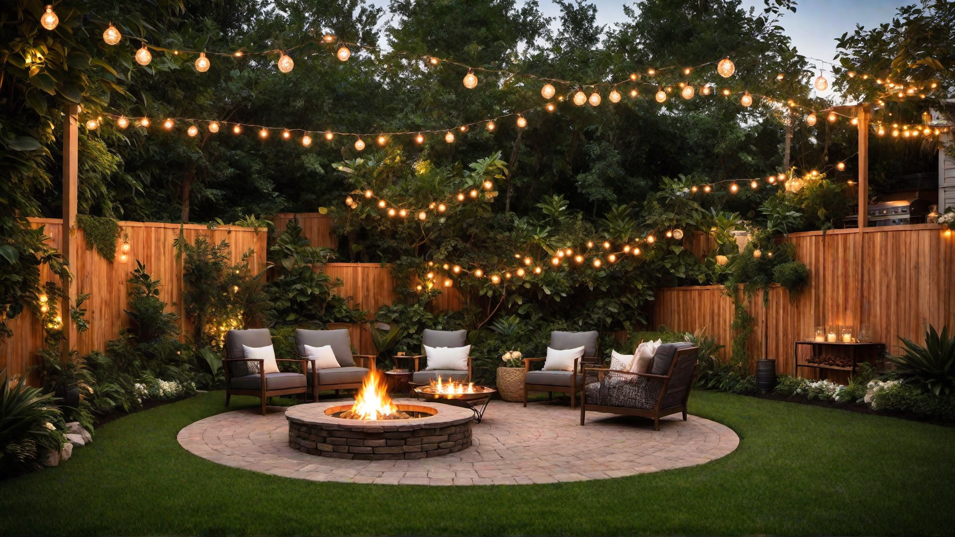 Intimate Seating Area Under Twinkling String Lights