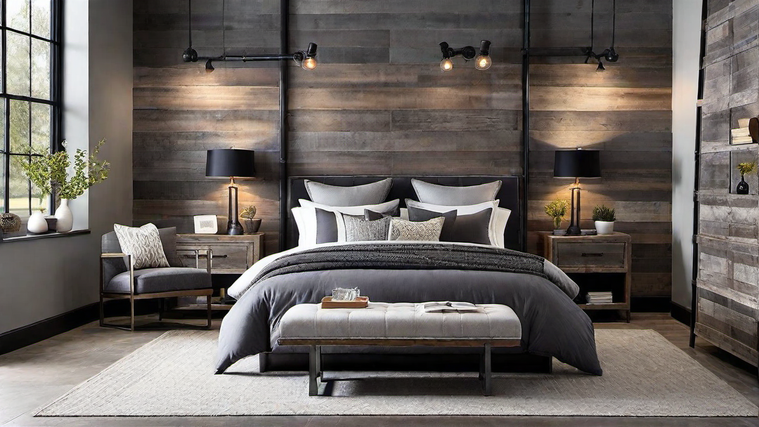 Blending Industrial and Rustic Elements in a Grey Bedroom