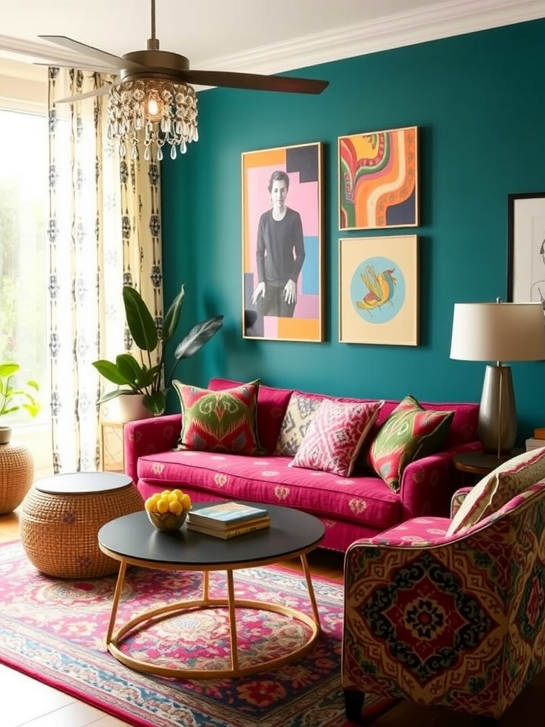 Boho Chic Living Room with Eclectic Mix of Patterns