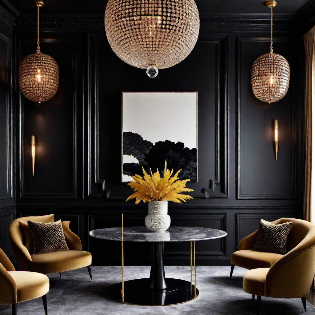 Glamorous Retreat: Black Velvet Accent Wall