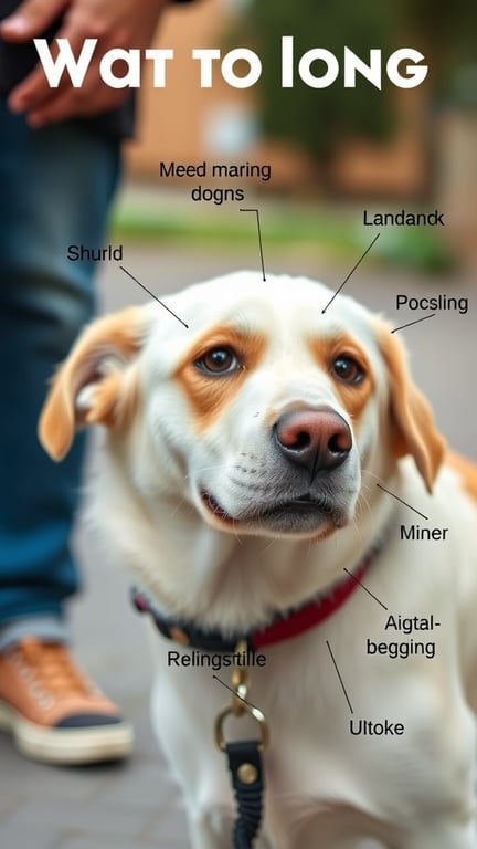A friendly dog with labels indicating various behaviors.
