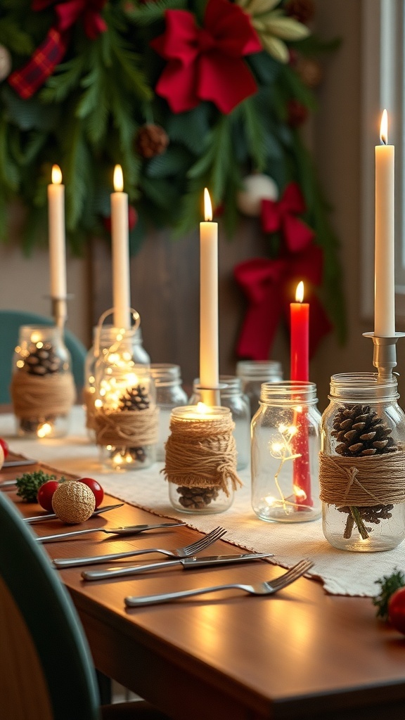Simple Mason Jar Christmas Table Decoration Ideas