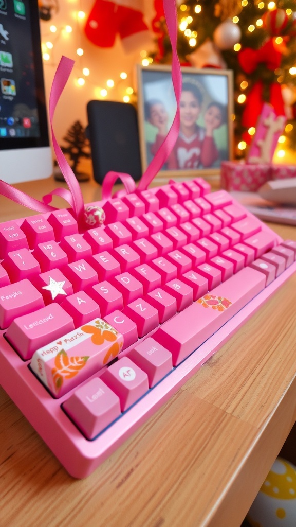 Festive Pink Christmas Keyboard Decoration
