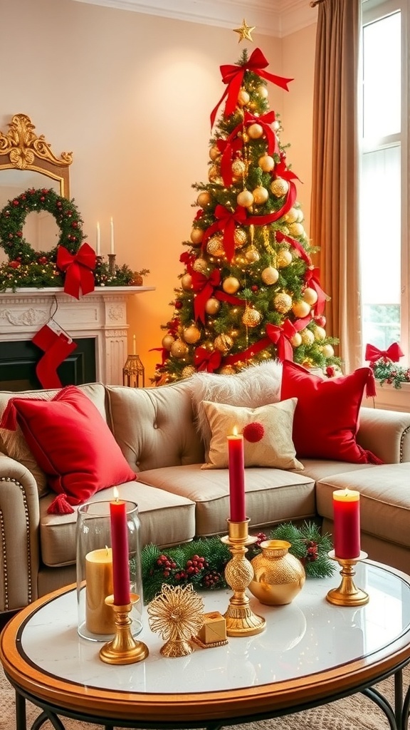 Elegant Gold and Red Christmas Decor Ideas for Your Living Room
