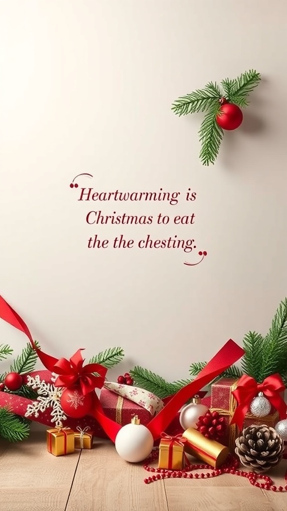 A Christmas quote print featuring the text 'Heartwarming is Christmas to eat the chesting' surrounded by festive decorations.