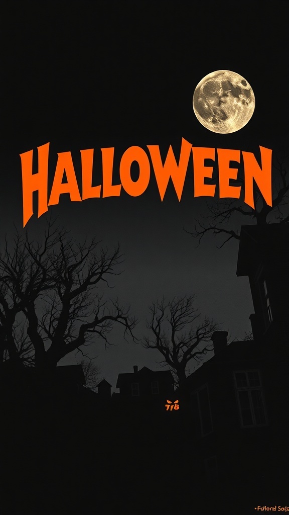Halloween 78 movie poster featuring bold orange typography against a dark background with a full moon.