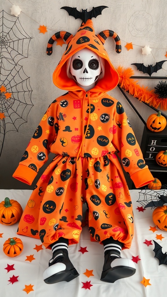Cosa 2 Halloween costume featuring an orange hoodie with Halloween patterns and a playful design.