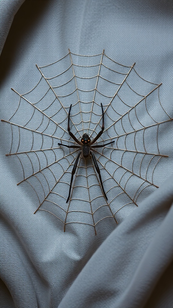 A realistic spider on an intricate spider web.