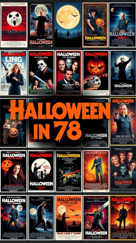 Collage of Halloween movie posters with a bold title 'Halloween in 78'
