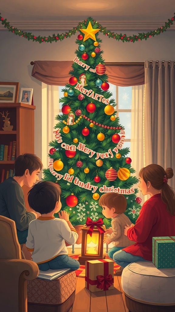 A family gathered around a Christmas tree, celebrating the holiday season.