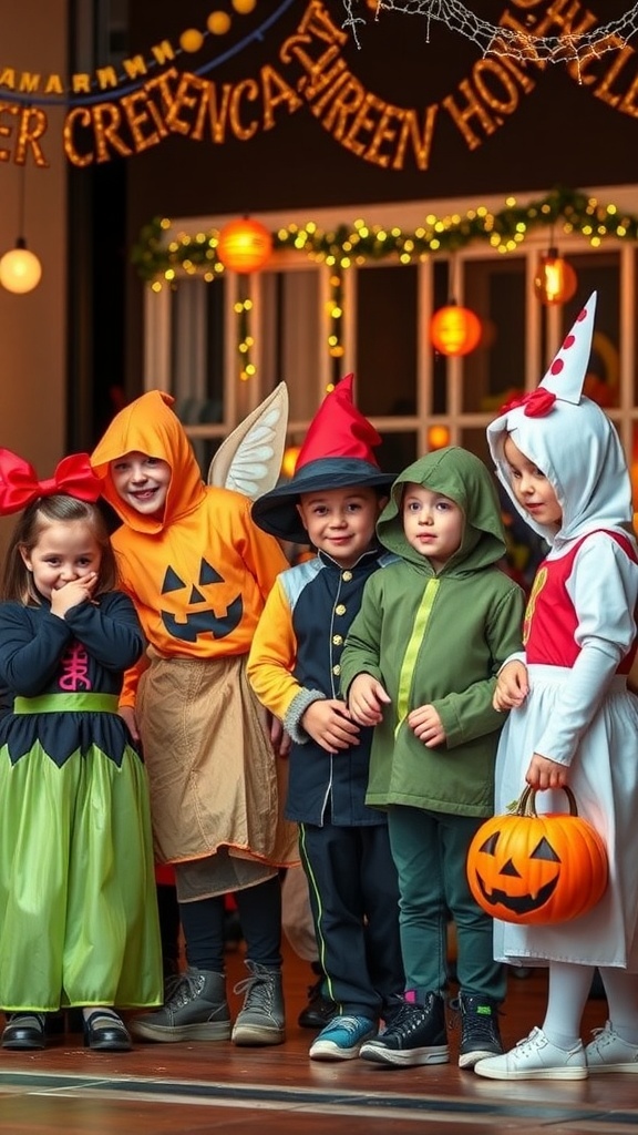 A group of children in Halloween costumes at a birthday party
