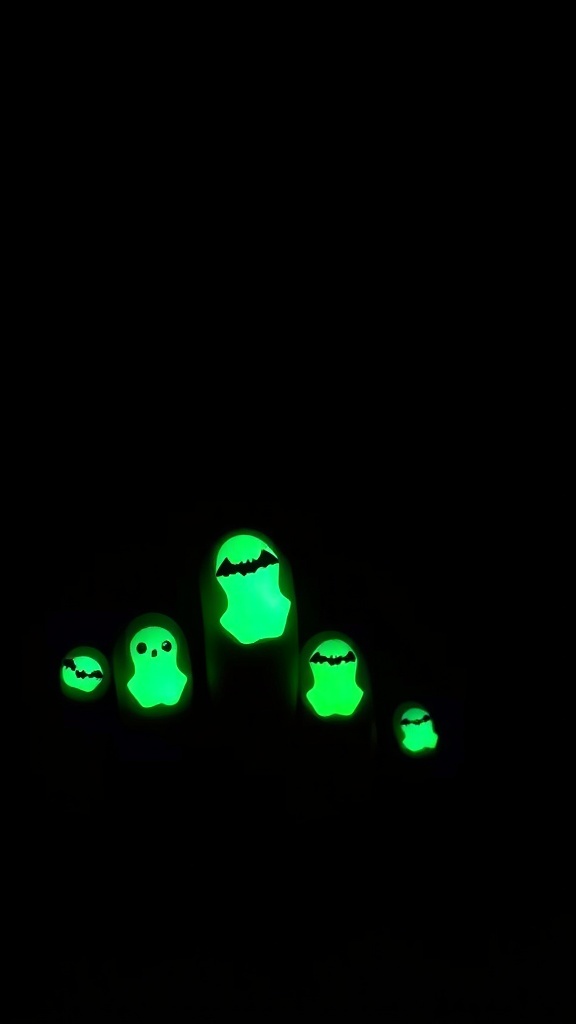 Glow-in-the-dark ghost nail designs for Halloween