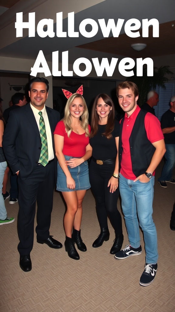 Group of friends in 90s-inspired Halloween costumes