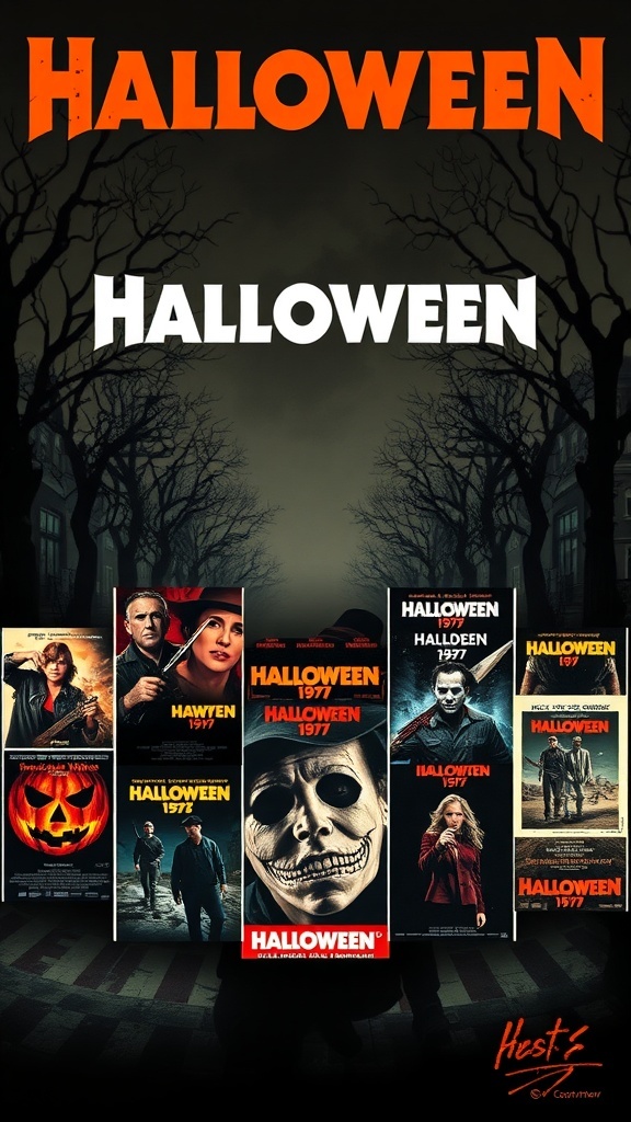 Collage of Halloween movie posters from 1978 and its sequels, showcasing the evolution of the franchise.