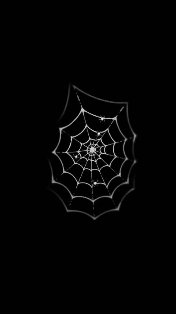 A spiderweb with spiders on a dark background