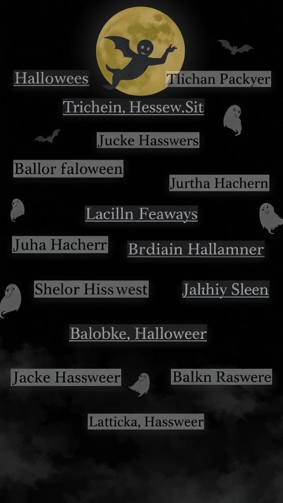 A collection of spooky usernames with a ghost and moon in the background.
