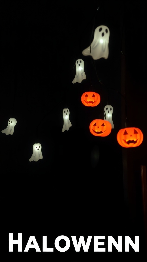 Spooky string lights featuring ghosts and pumpkins