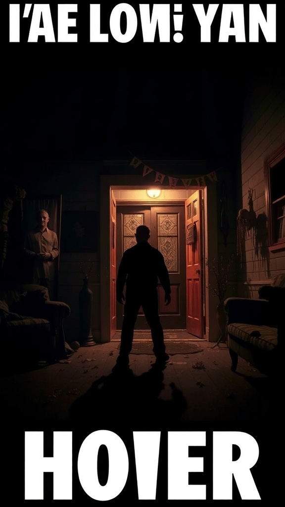 A shadowy figure stands at a doorway, symbolizing the final confrontation in Halloween 6.