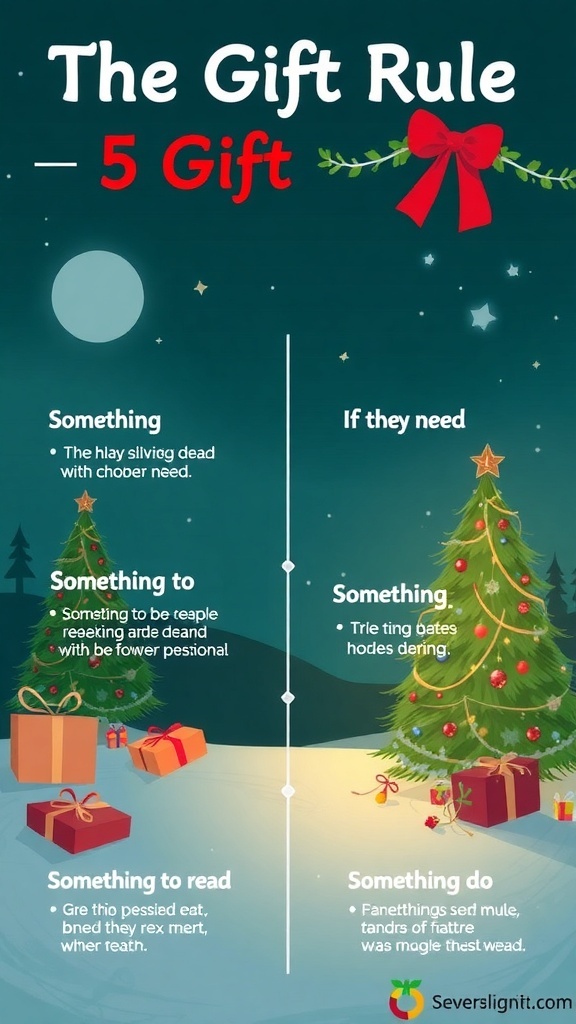 Illustration of the 5 Gift Rule with categories for holiday gifting