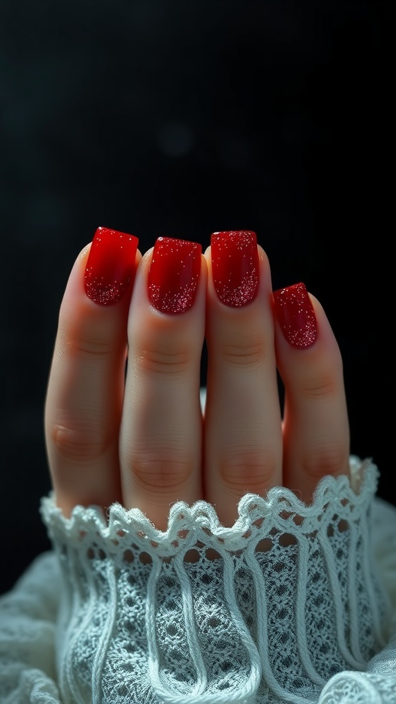 Vampire red square nails with glitter accents
