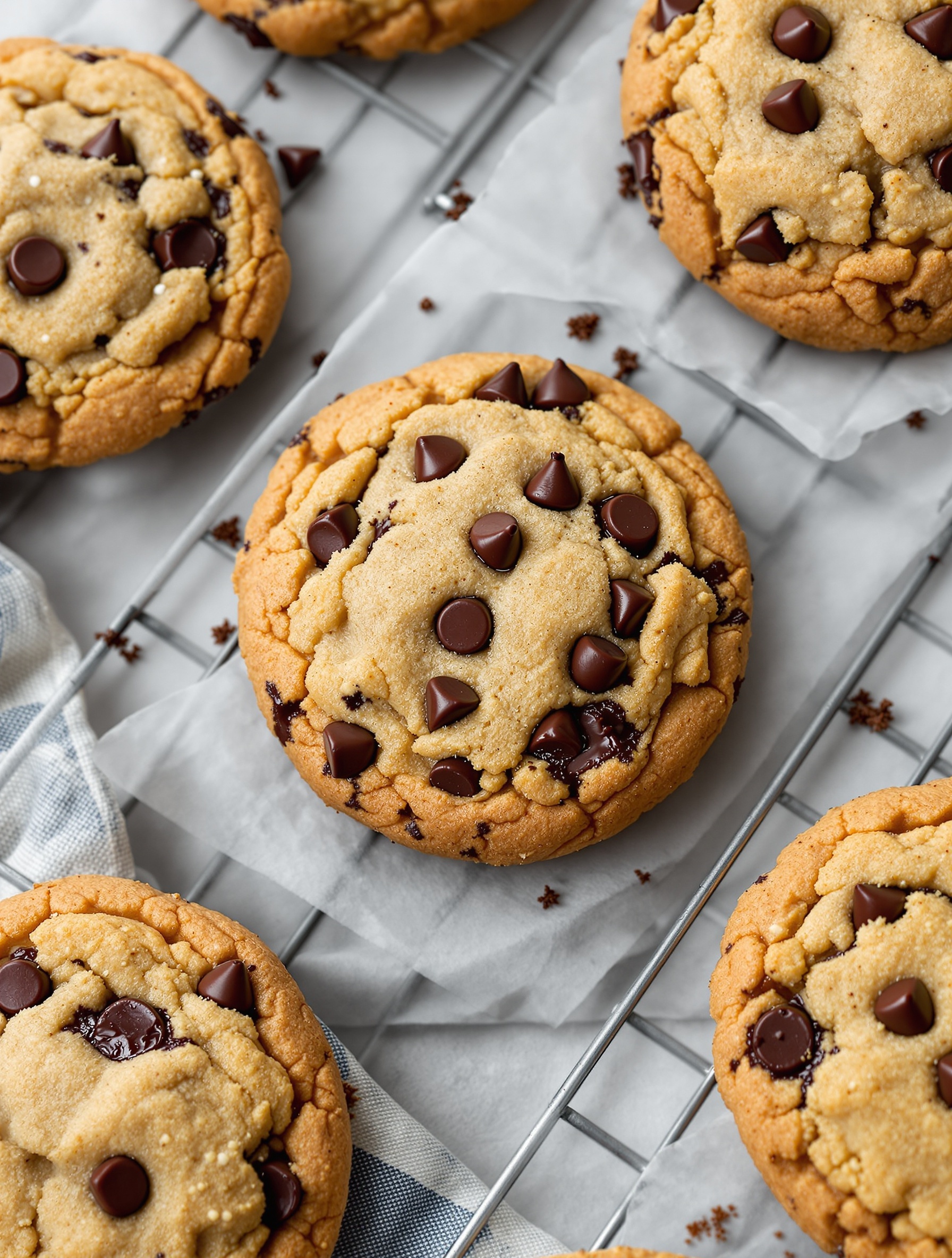 Delicious air fryer chocolate chip cookies on a cooling rack