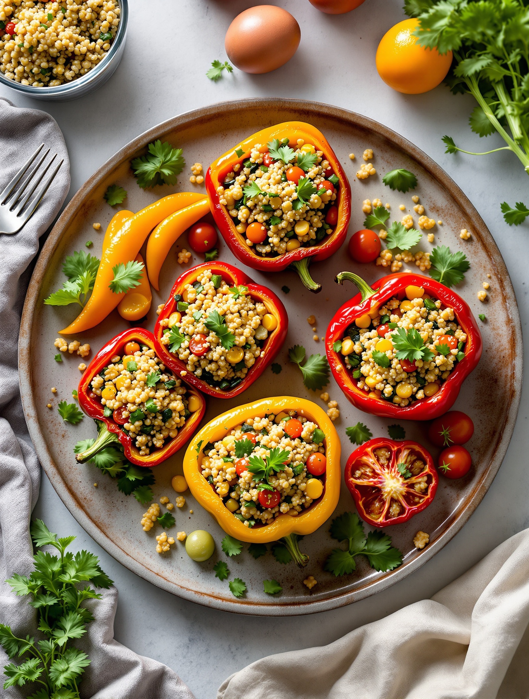 Stuffed bell peppers with quinoa and vegetables on a plate