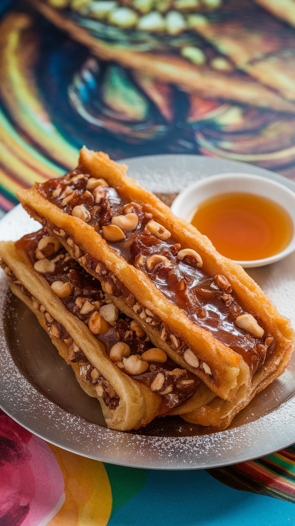 Delicious hotteok pancakes filled with brown sugar and nuts, served on a plate.