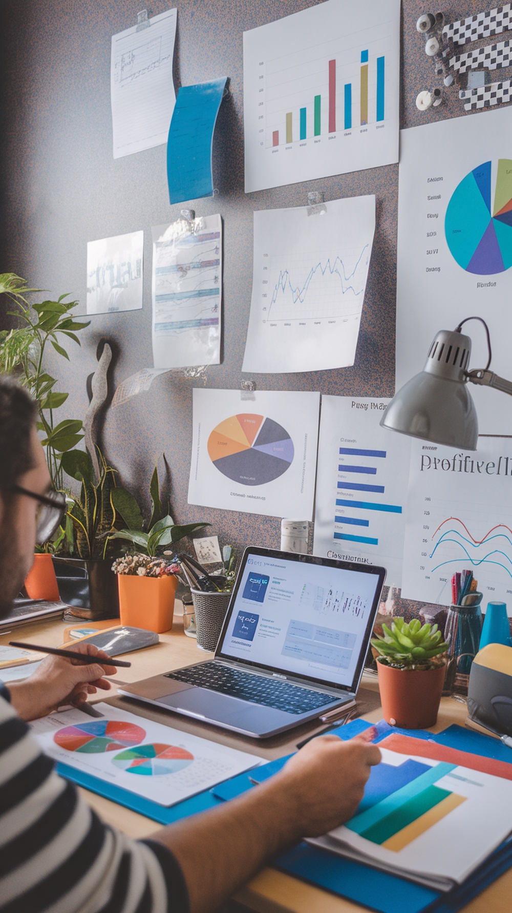 A workspace filled with charts and graphs, showcasing data analysis and planning.