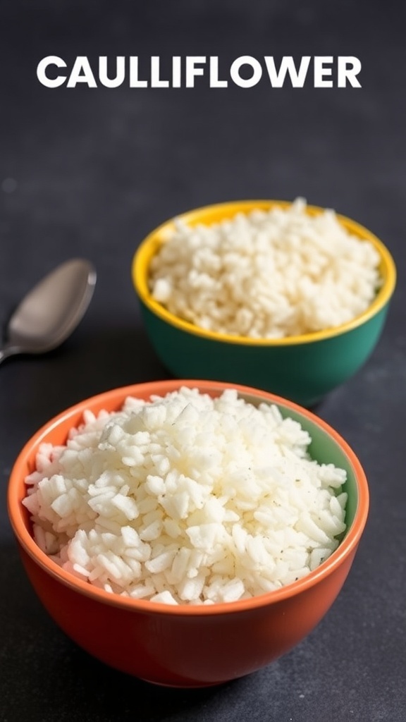 Image showing bowls of cauliflower rice and white rice