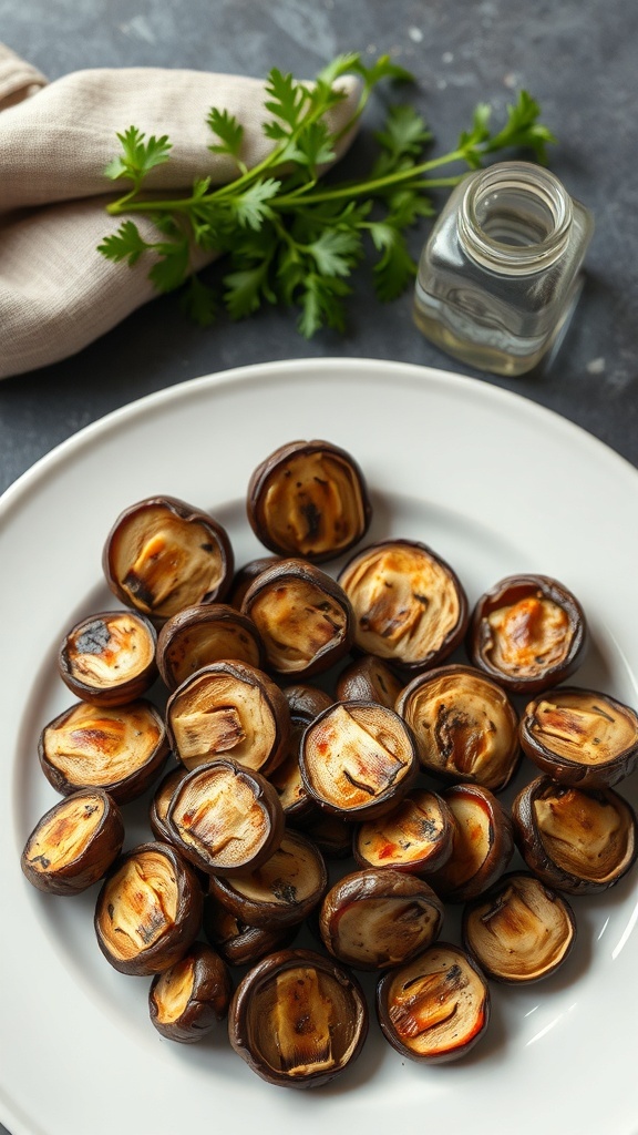 A plate of grilled mushrooms, showcasing their rich texture and color