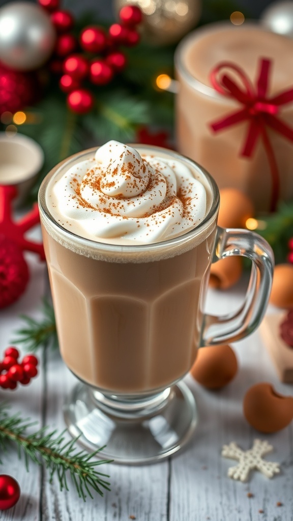 A delicious Maple Chestnut Smoothie topped with whipped cream and sprinkled with cinnamon.