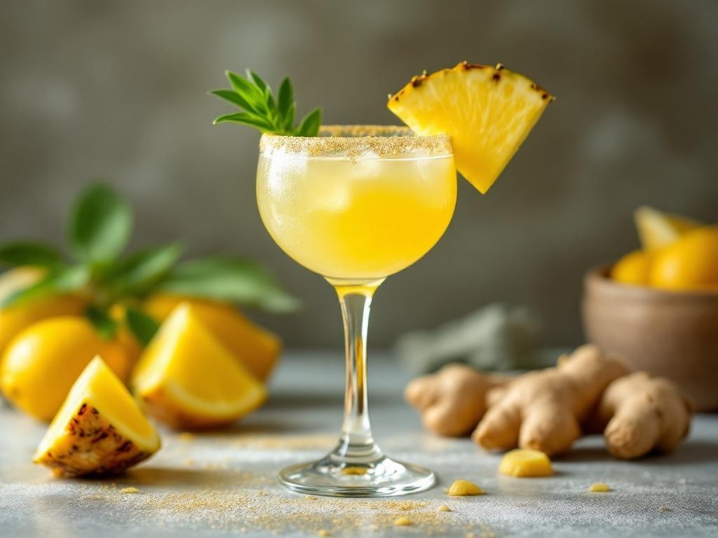 Pineapple Ginger Lemonade Mocktail in a glass with pineapple garnish