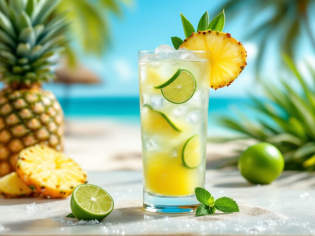 A refreshing Pineapple Lime Breeze Mocktail with pineapple and lime garnishes.