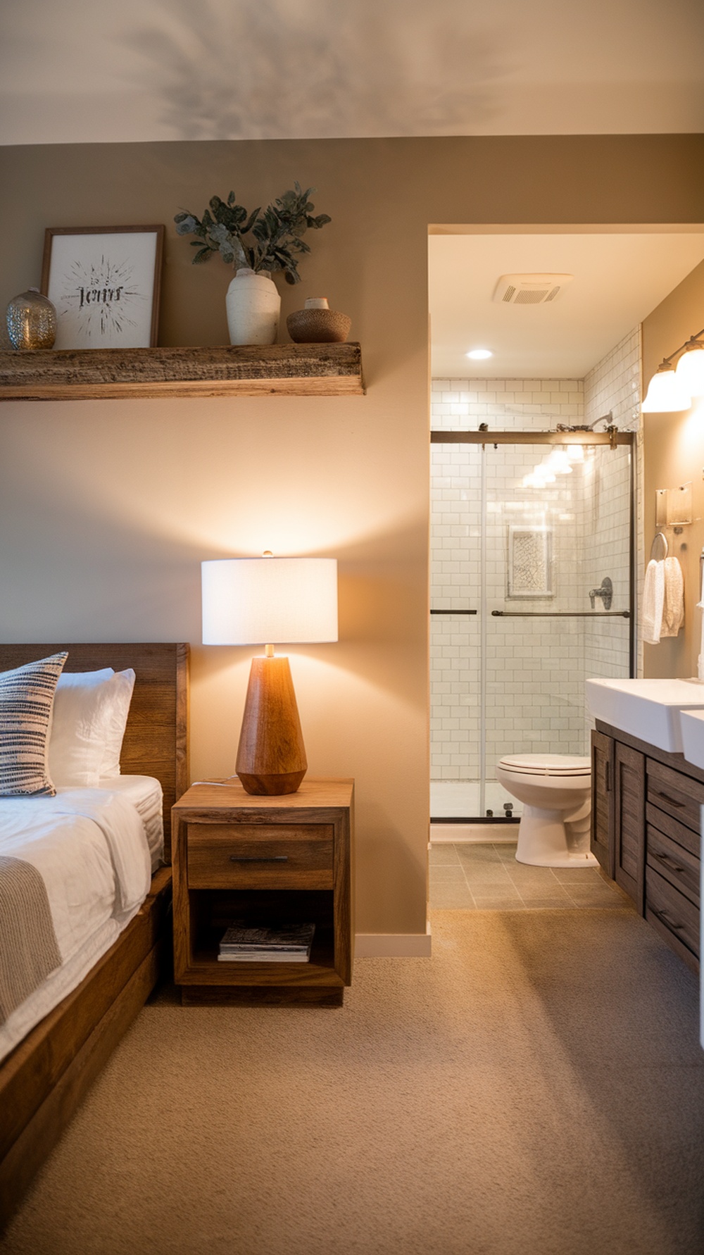 Cozy bedroom with a modern bathroom in a garage conversion