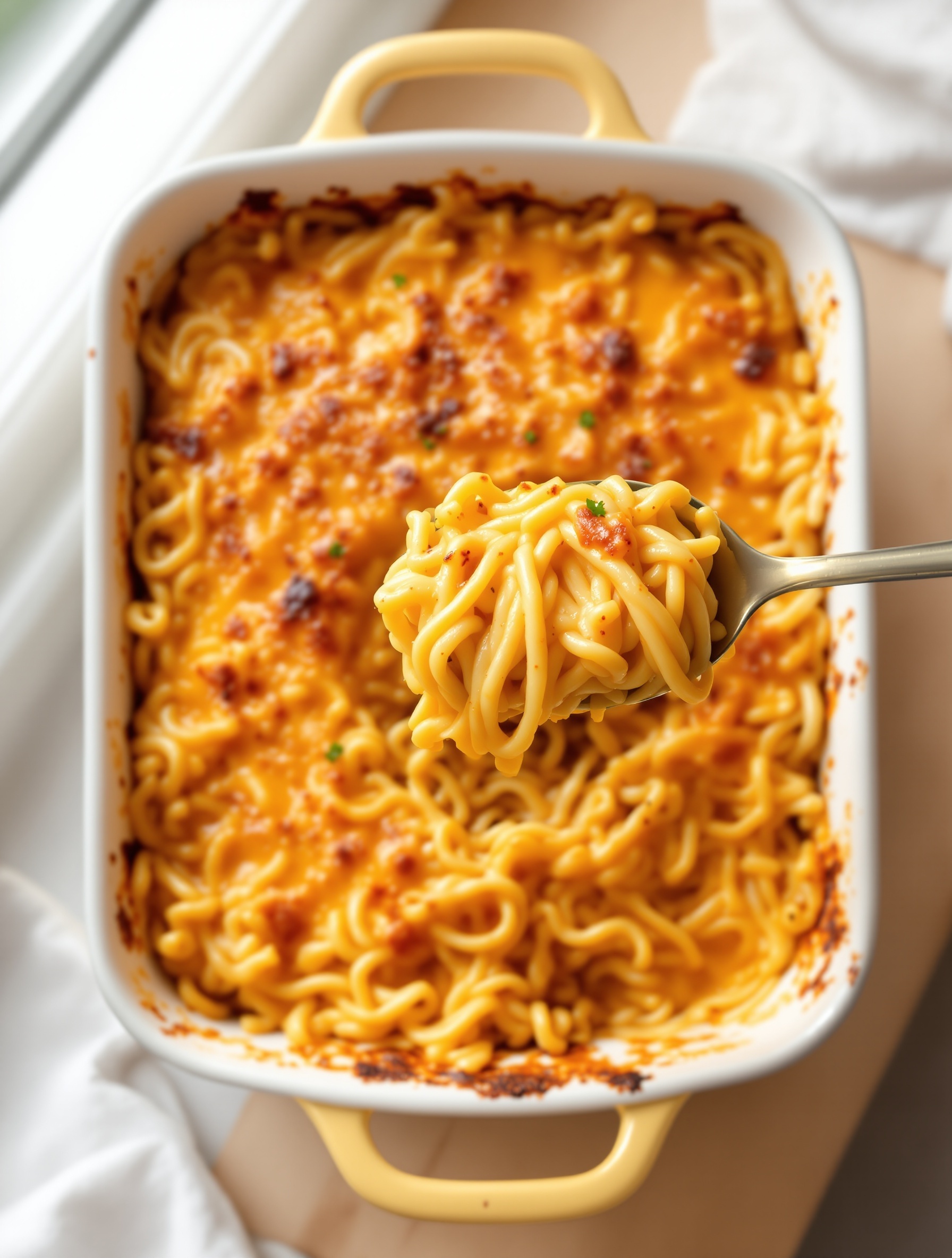 24 Struggle Meals That Actually Taste Great 20 A bowl of cheesy ramen bake with noodles, marinara sauce, and cheese.