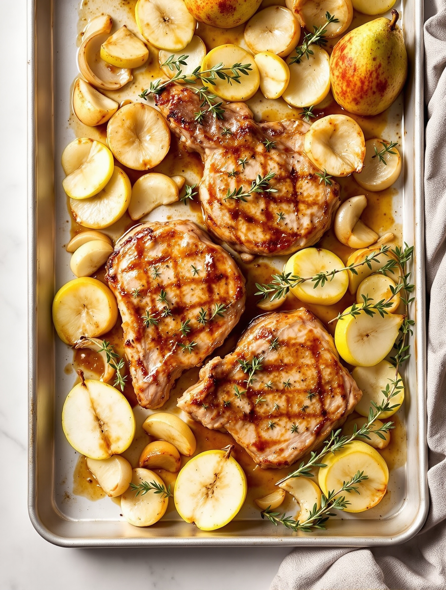 24 Cozy Fall Sheet Pan Dinners for Effortless Weeknights 23 Brown Sugar Dijon Pork Chops with Pears and Shallots