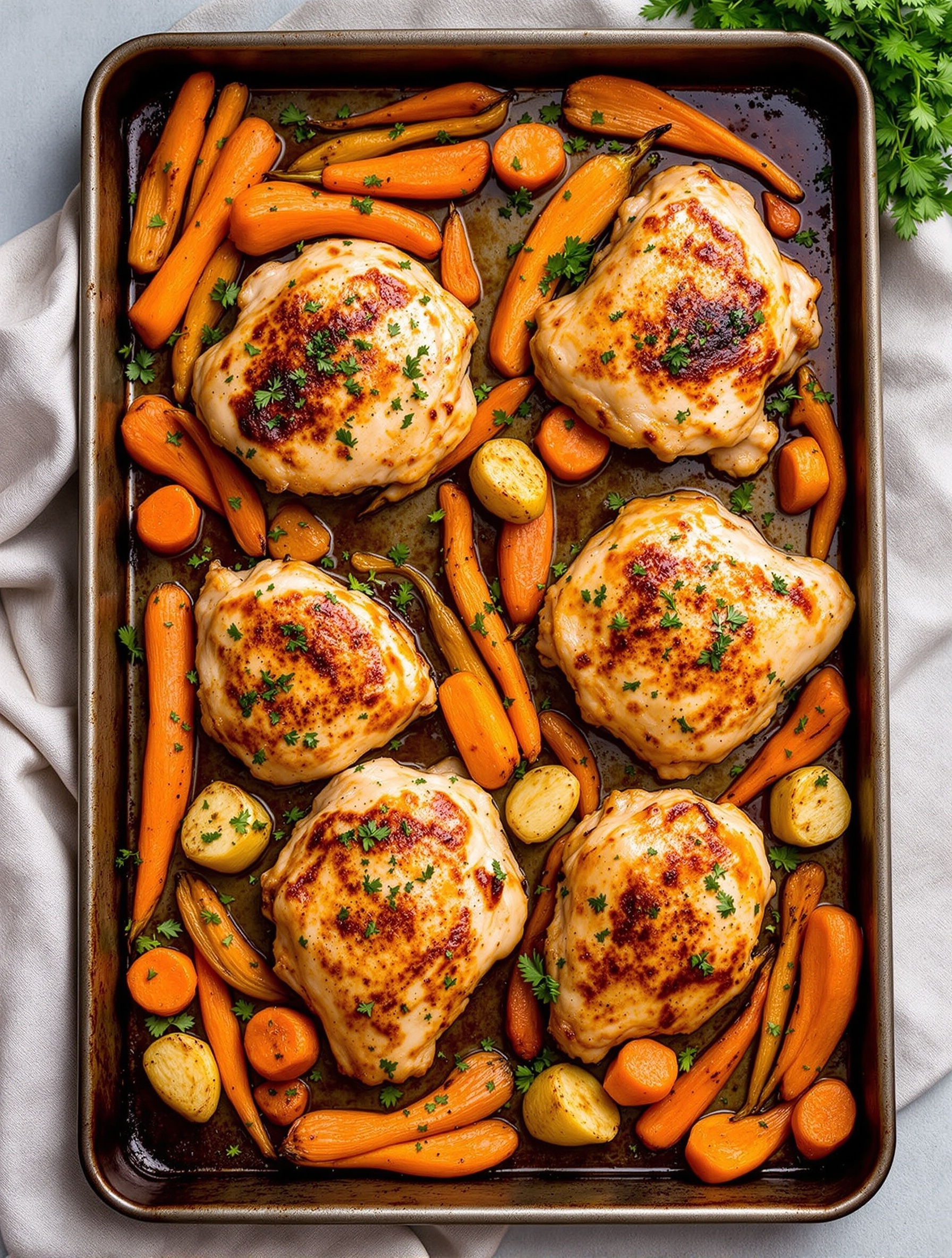 24 Cozy Fall Sheet Pan Dinners for Effortless Weeknights 8 Harissa Honey Chicken with Carrots and Parsnips on a sheet pan