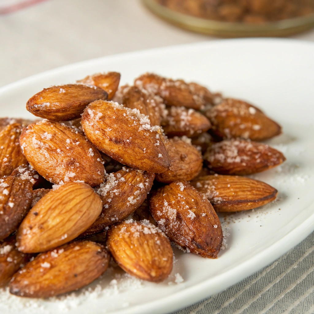 A bowl of candied almonds on a medieval feast table