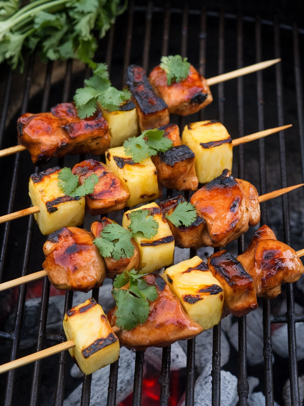 24 Quick and Easy Dinners for Your Next Camping Trip 22 Grilled chicken and pineapple skewers on a grill