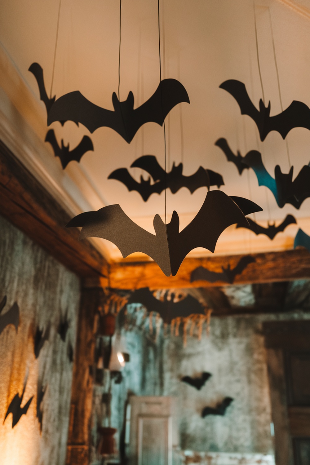Hanging black bat decorations for Halloween