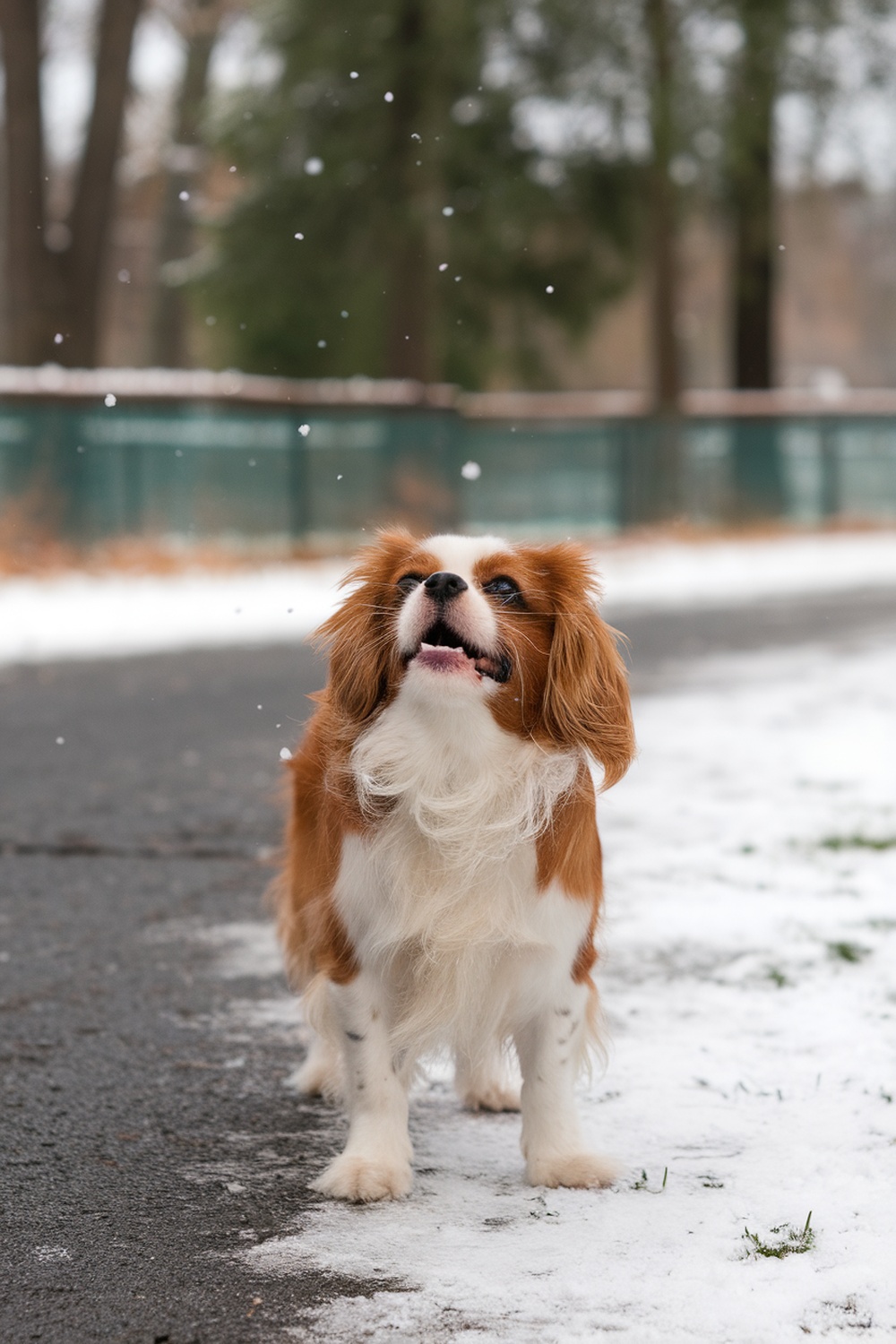 Cavalier King Charles Spaniel Terrier mix in the snow