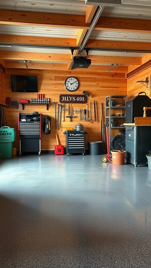 Before and after image of a garage floor transformation showcasing epoxy flooring.